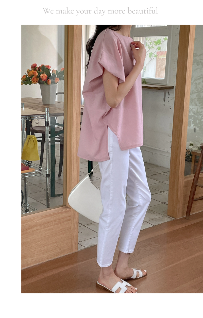 ELEGANT Relaxed Boxy Fit Women's Summer Blouse with Short Sleeve One-Shoulder Plain Dyed Polyester/Cotton Material Made in Korea