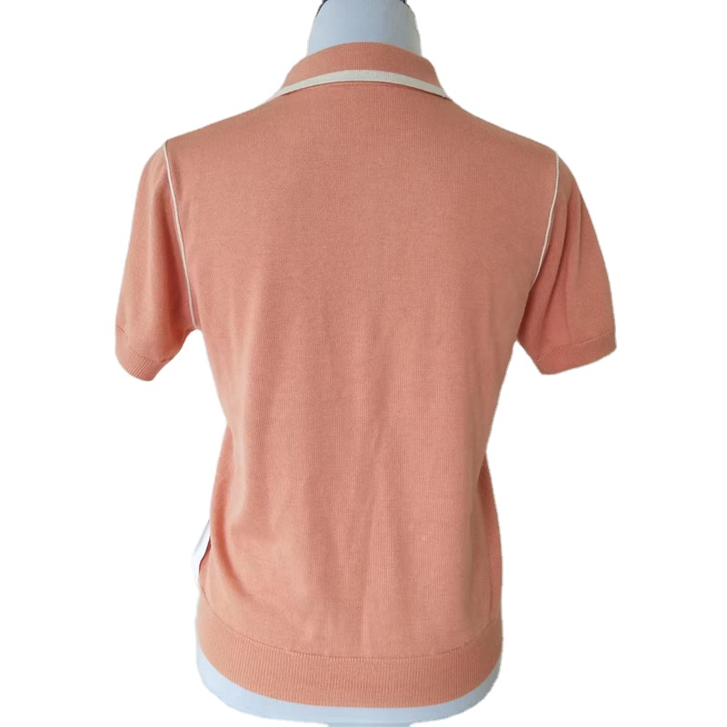 Women's Casual Cotton Cashmere 16GG Knitted Polo T-Shirt Summer Breathable Quick Dry Anti-Pilling Feature Patchwork Shirts.