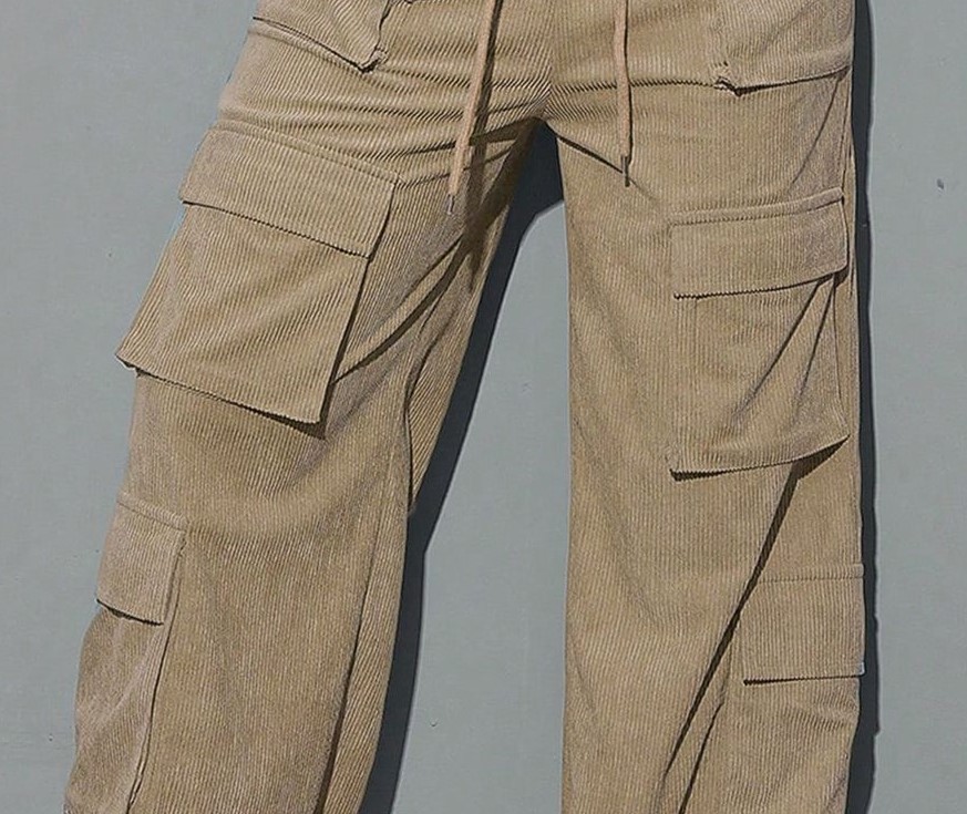 Women Plus Size Breathable Washed Mid-Waist Canvas Cargo Pants Elastic Waist Regular Fit Multi Pocket Moto Biker Wide Leg Autumn