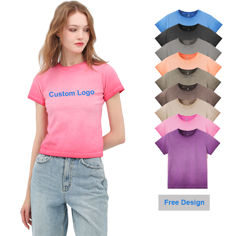 Young Girl's Fashionable Black Cotton Cropped T-shirt Breathable Summer Streetwear for Printing Small Size Women's T-shirt