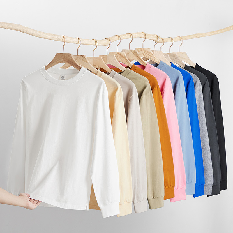 Women's Casual White T-Shirt 230g High Quality 100% Cotton Long Sleeved Round Neck Oversized Loose Bottom