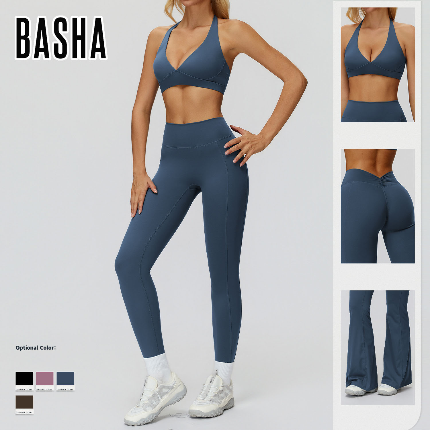 BASHAsports Women's Seamless Yoga Set Sports Bra Jacket Flare Leggings Workout Activewear Custom Logo