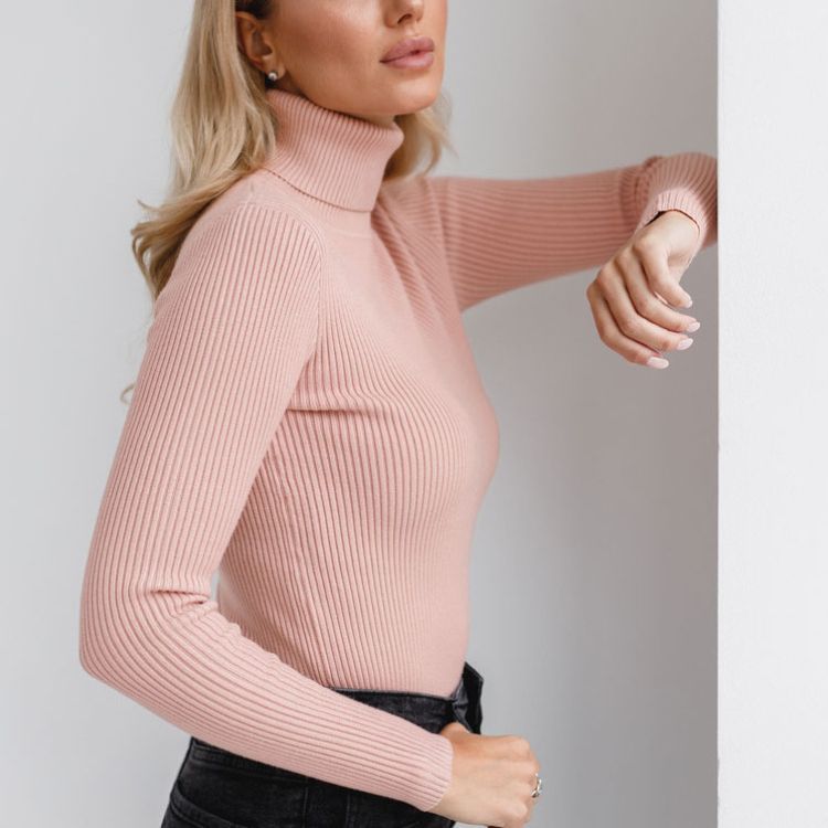 Women's Korean Style High Collar Pullover Long Sleeve Sweater Autumn Winter Fashion Bottoming Shirt Front Logo Knitted Weaving