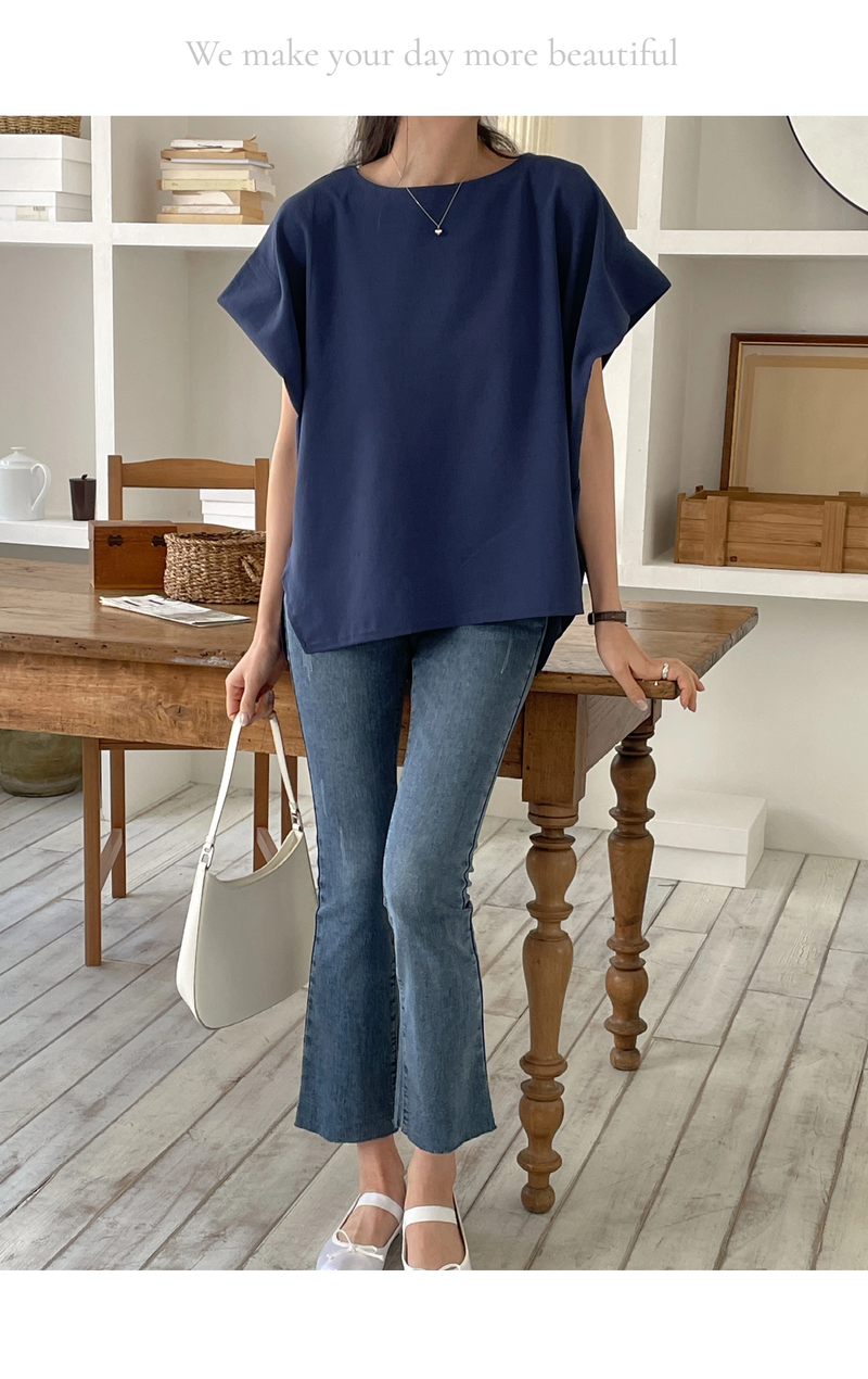 ELEGANT Relaxed Boxy Fit Women's Summer Blouse with Short Sleeve One-Shoulder Plain Dyed Polyester/Cotton Material Made in Korea