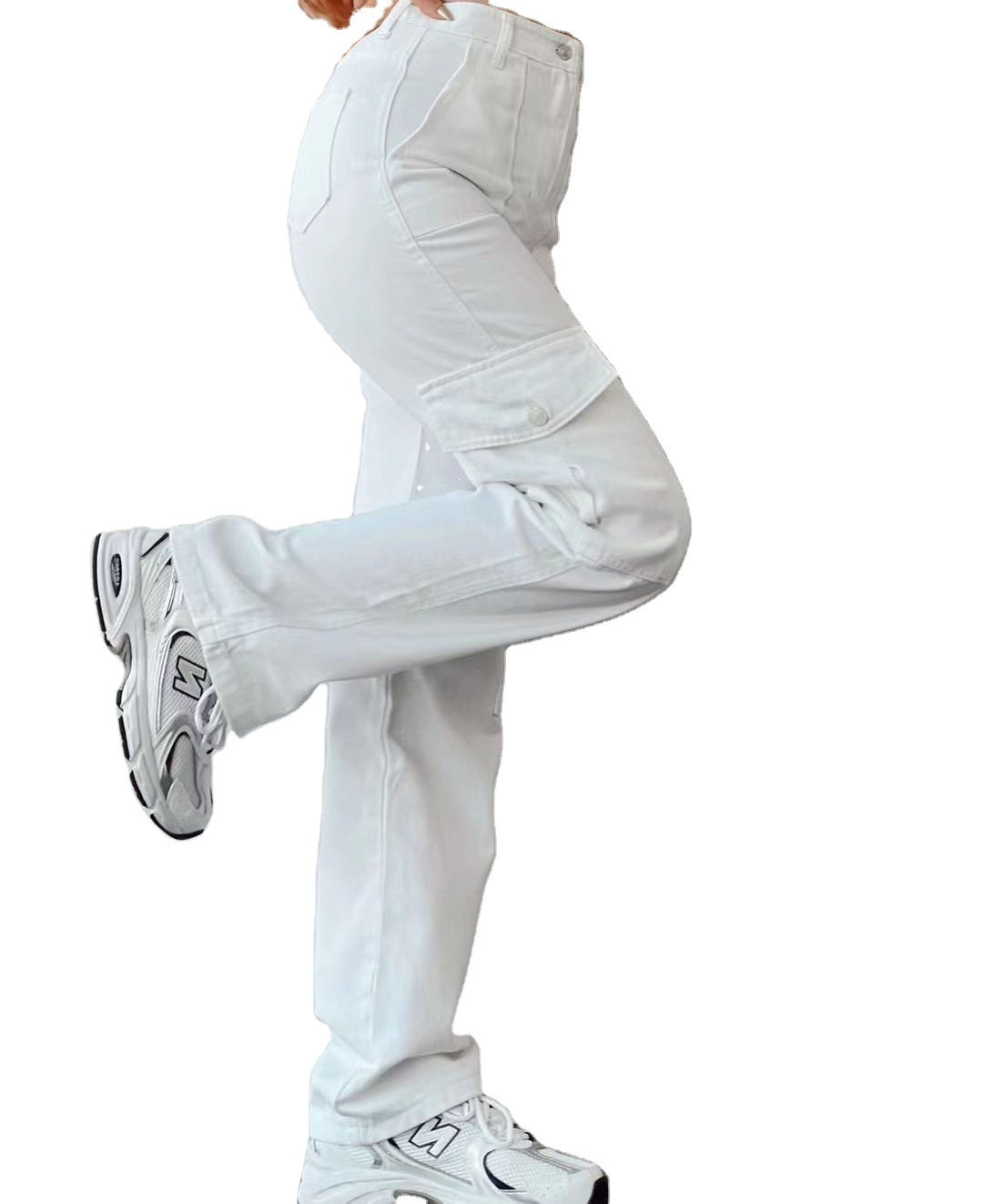 Mid-Waisted Plus Size Casual Cargo Pants for Women with Trendy Functional Design and Multiple Pockets