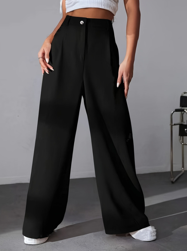 Women's Autumn Solid Color Polyester Spandex High Waist Full Length Straight-Leg Casual Pants