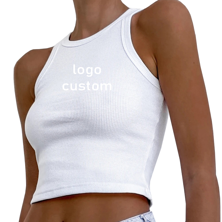 New Design Women Solid Color Ribbed Crop Top Custom Logo Ladies Sleeveless Sexy Crop Tank Top