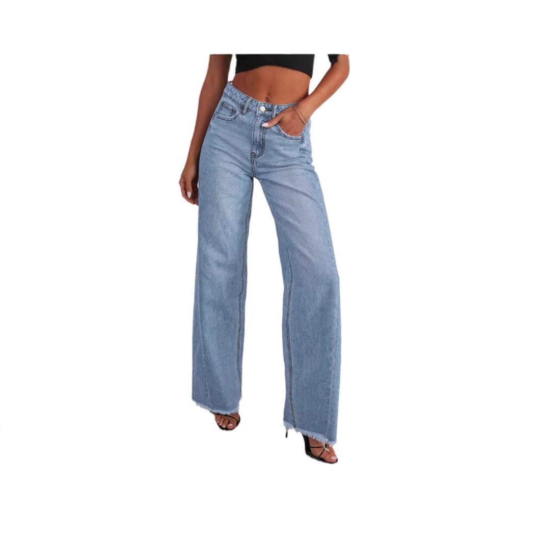 Women's Wide Leg Jeans High Waisted Stretchy Raw Hem Zimbaplatinum Denim Pants