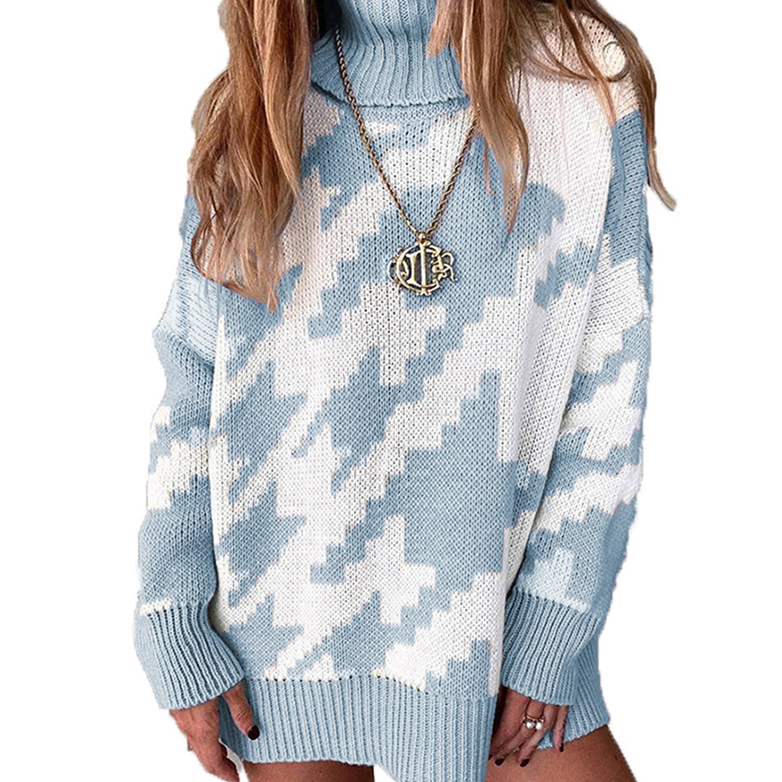 Custom LOGO OEM ODM Women Color Block Crew Neck Pullover Jacquard Knitted Long Sleeve Breathable Casual Autumn Winter 100%