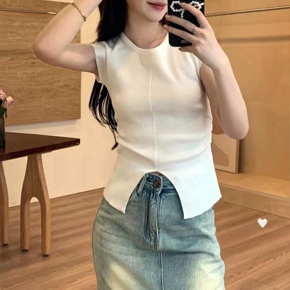 Wholesale Women's Casual Sexy Slit Top Sleeveless T-shirt Korean Version Knitted Top