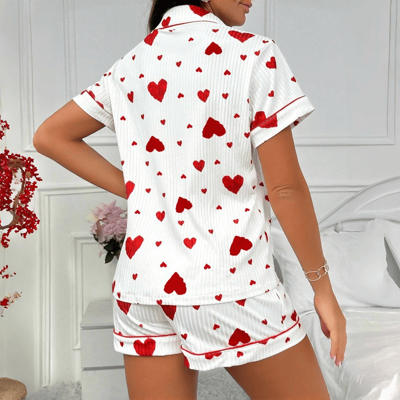 2026 Popular Striped Cardigan Lapel Buttons Women's Short-sleeve Shorts Loungewear Two-piece Set