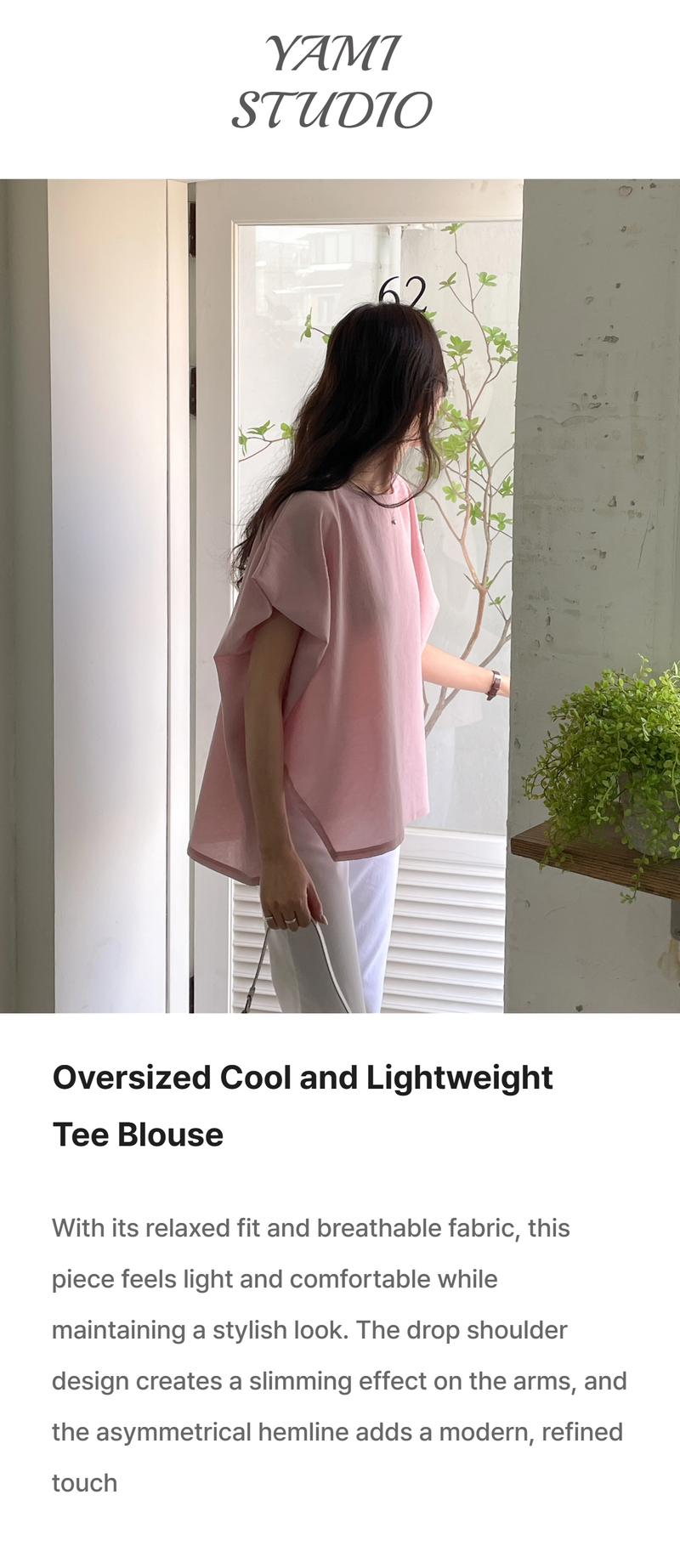 ELEGANT Relaxed Boxy Fit Women's Summer Blouse with Short Sleeve One-Shoulder Plain Dyed Polyester/Cotton Material Made in Korea