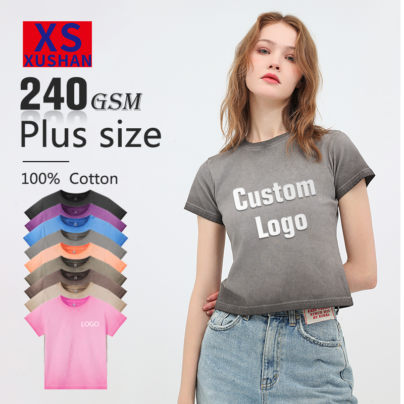 Young Girl's Fashionable Black Cotton Cropped T-shirt Breathable Summer Streetwear for Printing Small Size Women's T-shirt