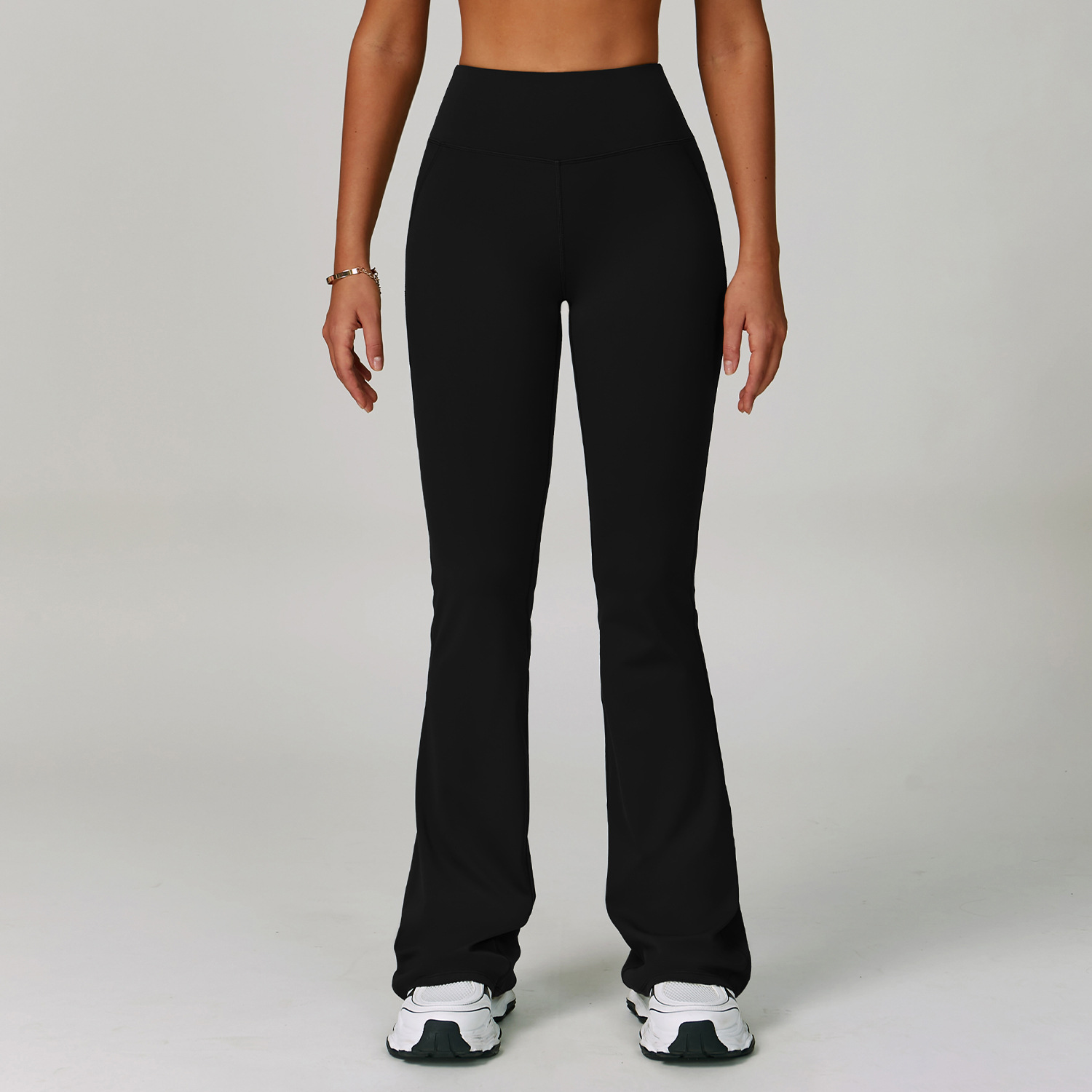 Women's High-Waisted Wide-Leg Flared Sports Pants with Push-Up Feature Solid Pattern Elastic Waist Closure Casual Running