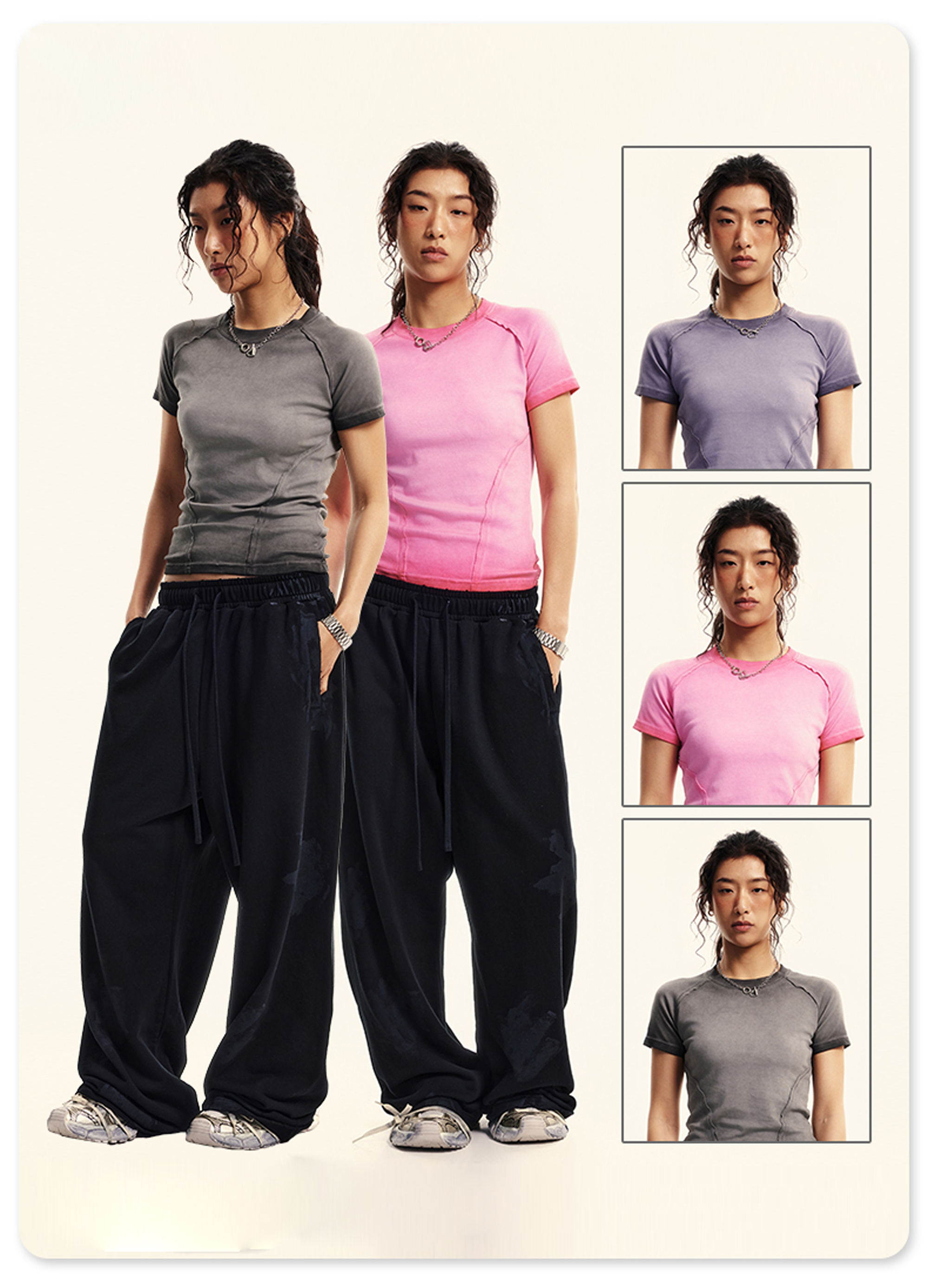 Women's Clothing 2024 Women's Hot Girls Old, Washed Gradient Women's Shoulder Short Sleeve T-shirt