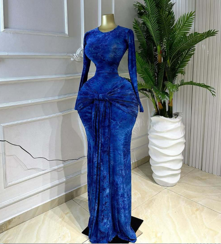 STOCK 5Colors Print Women's Dress Long Sleeve Maxi Dress Full Length Curved Robe Plus Size Vestidos S-2XL