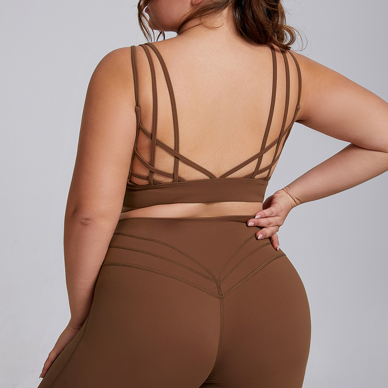 Custom Breathable Four-Way Stretch High Waist Fitness Clothing-4XL Gym Yoga Sets Crisscross Straps Solid Plus Size Women's Sets