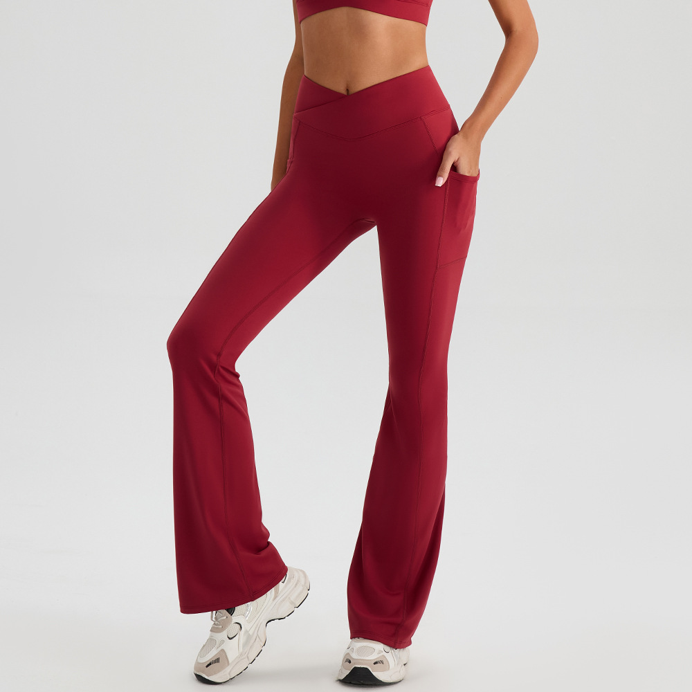 RUIQUWIN 2026 New Women High Elastic Wide Leg Pants High Waist Yoga Flare Pants Outdoor Fitness Tight Sports Pants With Pockets