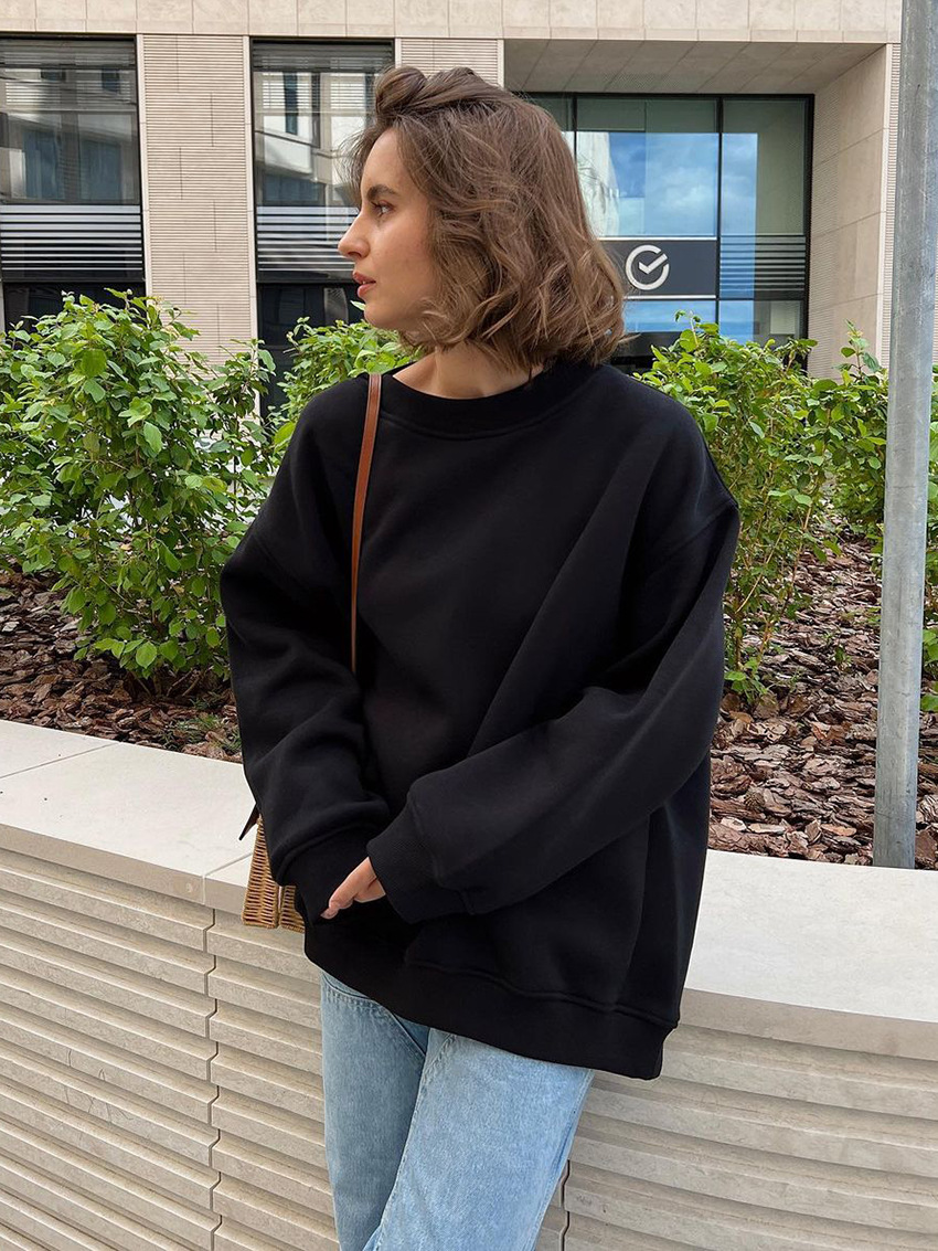 Women's Hoodies Sweatshirts Autumn New Street Style Oversize Fleece Pullover Sweater Solid Loose Oversized Hoodie