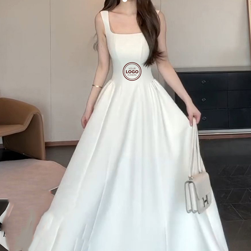 Spring Women's 2026 New Fashion Bright Line Design Midi Dress Retro Suspender Sleeveless Elegant Female Dress