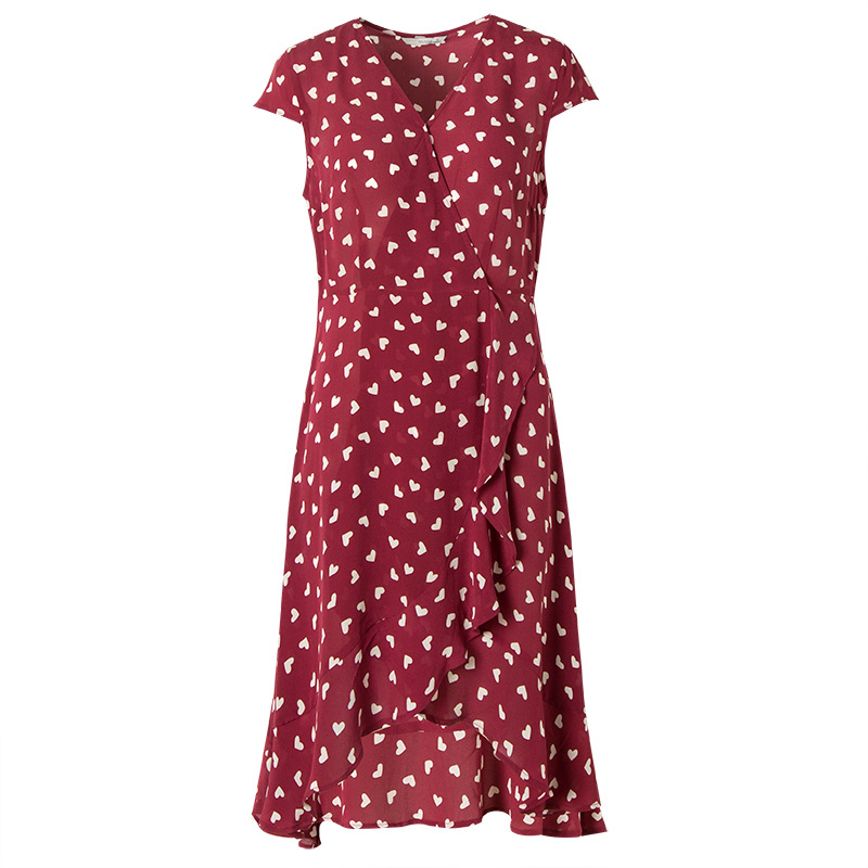 100% Silk Womens Dresses V Neck Printed Sexy Dress Short Sleeve Beach Summer Dress