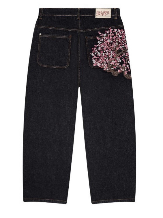 Customized European and American Retro Plum Blossom Embroidery Mid-waist Quick-drying Denim Casual Women's Straight-leg Jeans