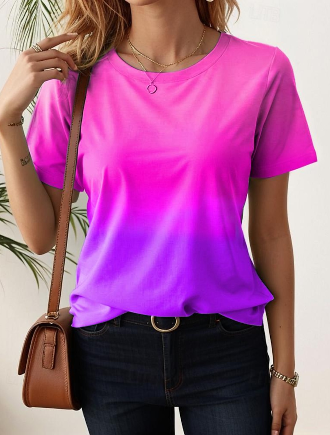Women's 3D Gradient Print Short Sleeve Short Casual Street Summer Oversized T-Shirts Fashion Y2k Clothing Tops