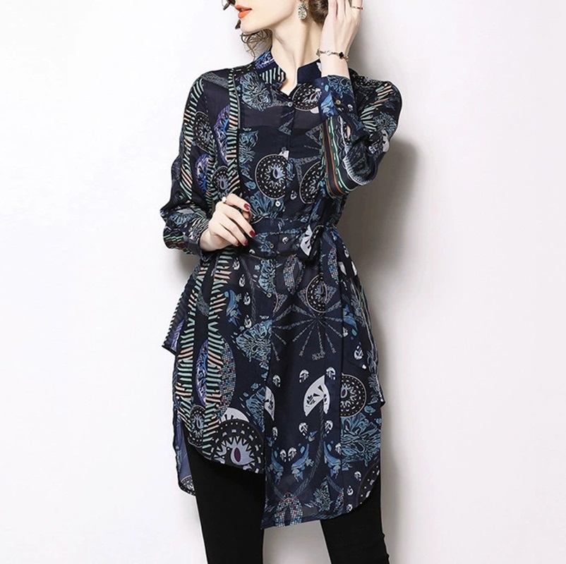 Custom Spring New Women's Office Knitted Blouse Shirt Plain Dyed Simple Casual Breathable Eco-Friendly Printed Collar Long