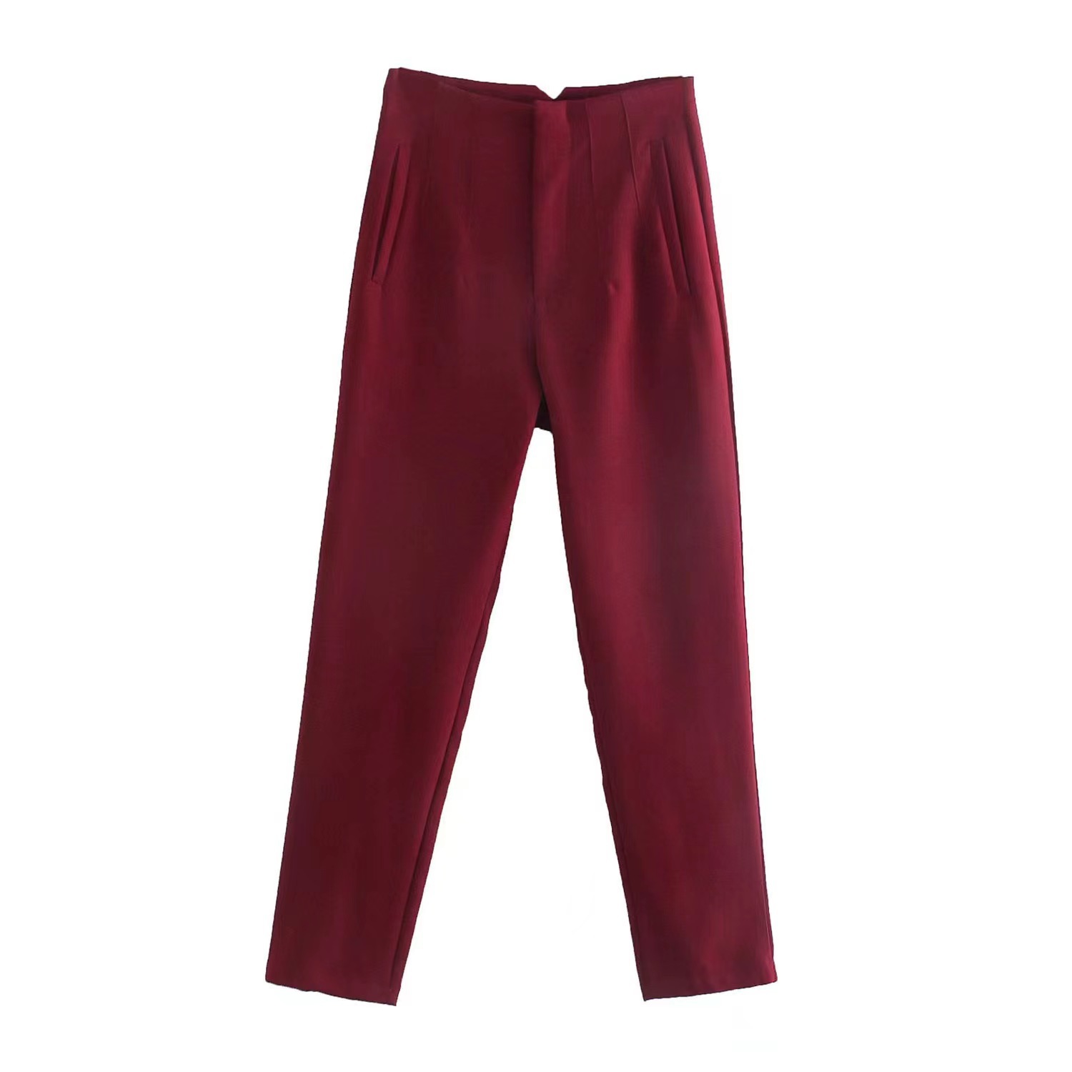 High Quality Women's Pants Slim Fit Casual Solid Color Pleated with Elastic Waist Formal Straight Leg OEM Available