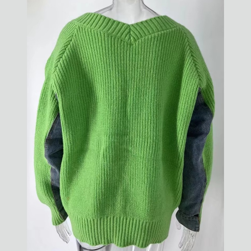 Women V-Neck Embroidery Fashion Patchwork Sweaters Cardigans Sweater Woman Full Sleeve Button up Women Sweater Jacket