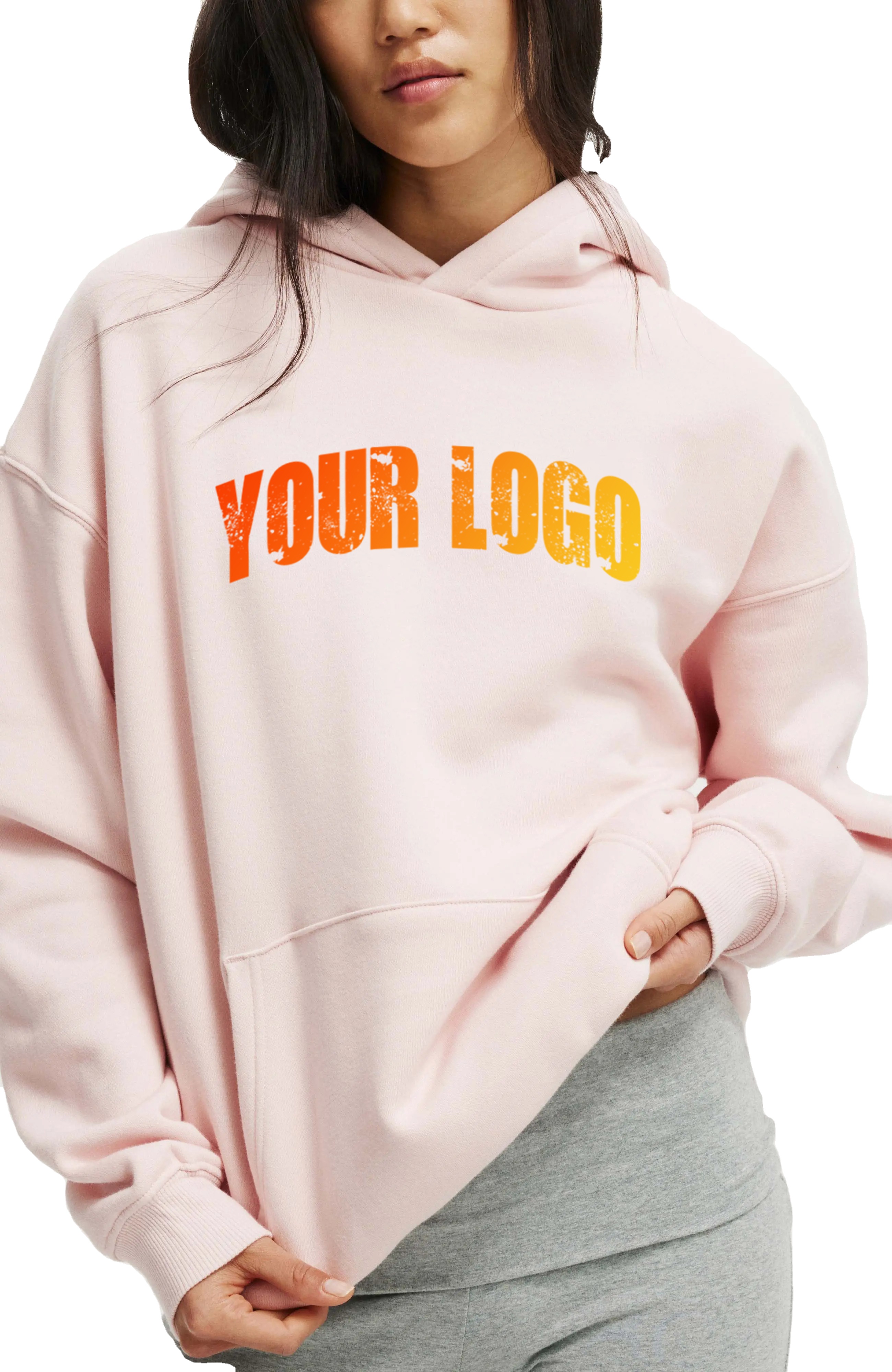 Custom Made Women's Hoodies Custom DTF Printed Oversized Baby Pink Loose Fit Organic Cotton Fleece Streetwear Winter Acid Wash