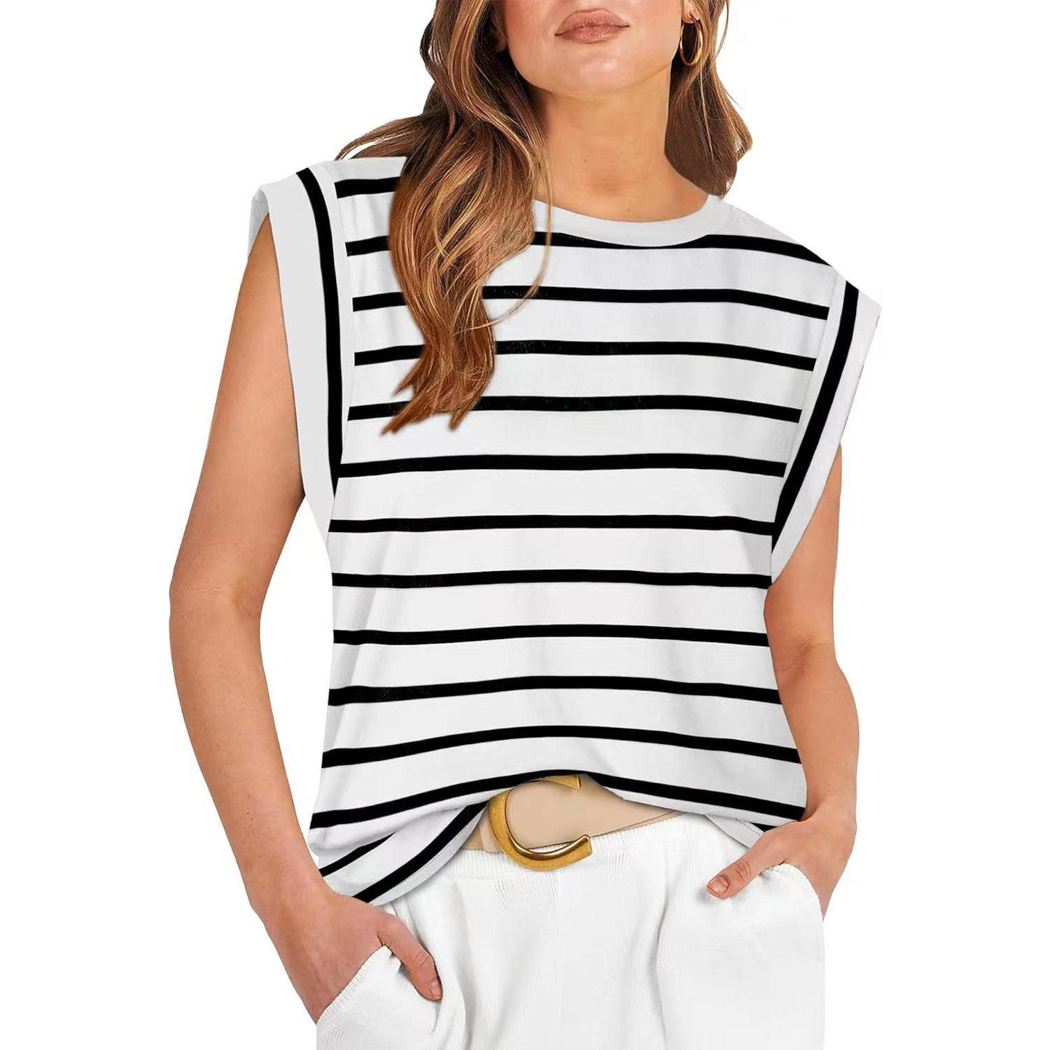 Summer Tops Collection Women's Striped Round Neck Loose ShortSleeve Camisole 2025 Ladies Tops for Women Fashion Women's Clothing