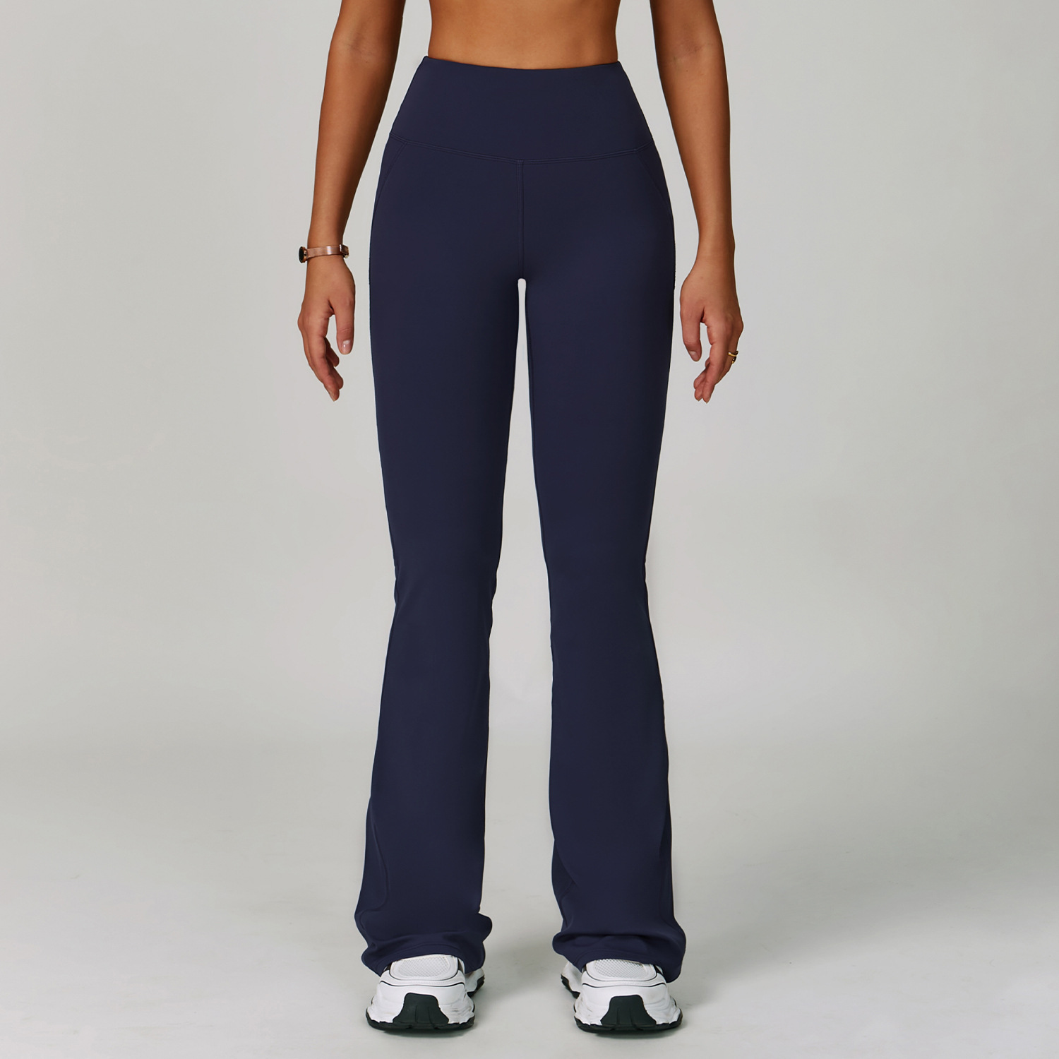 Women's High-Waisted Wide-Leg Flared Sports Pants with Push-Up Feature Solid Pattern Elastic Waist Closure Casual Running