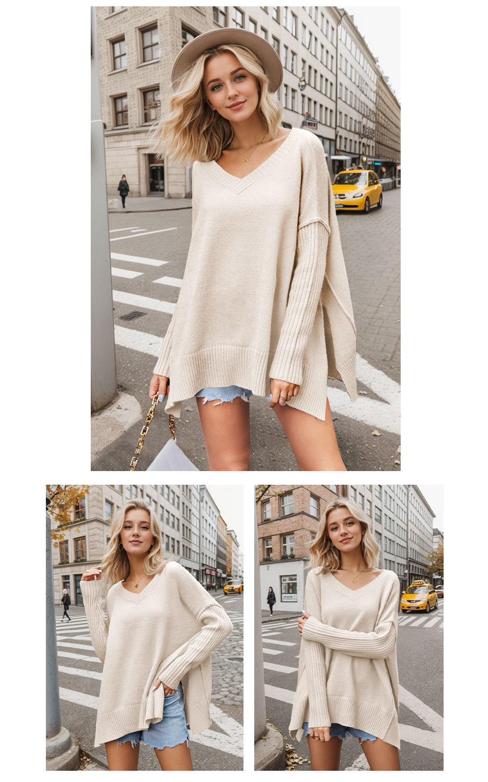 New Arrival Women's V-neck Big Size Fashion Knit Sweater Sexy Pullover Sweater