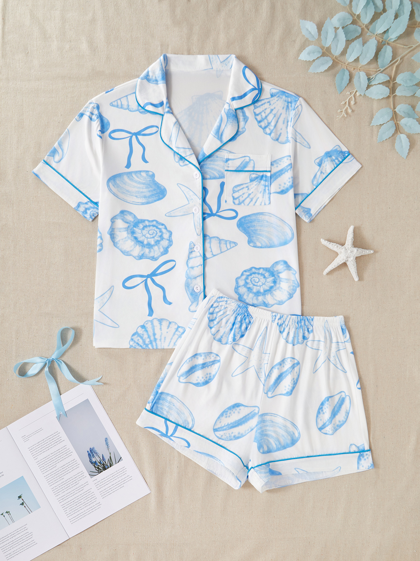 Factory Direct Women's Conch Print Breathable Soft ODM Nightgown All Seasons Casual Loungewear for Summer Autumn Spring