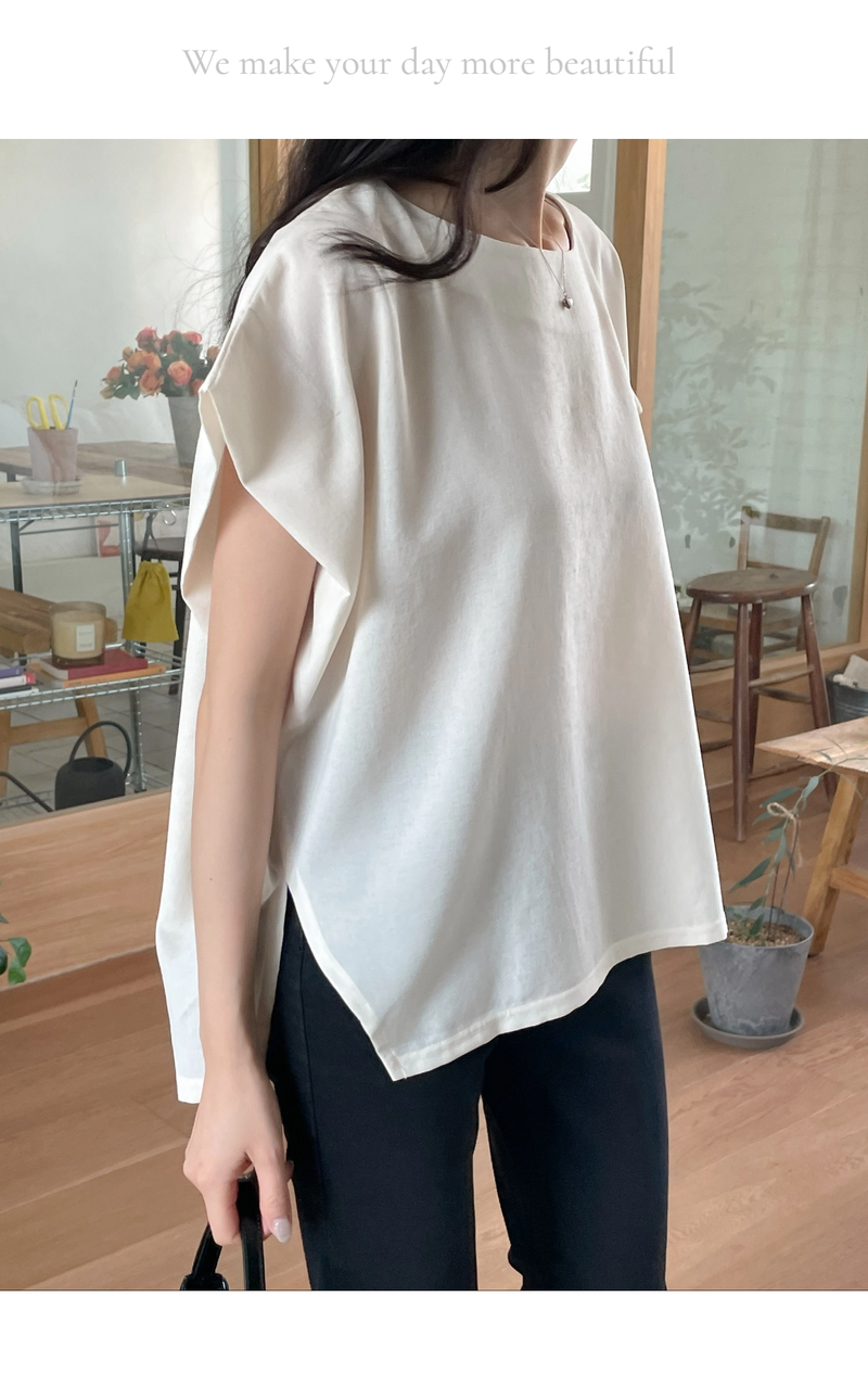 ELEGANT Relaxed Boxy Fit Women's Summer Blouse with Short Sleeve One-Shoulder Plain Dyed Polyester/Cotton Material Made in Korea