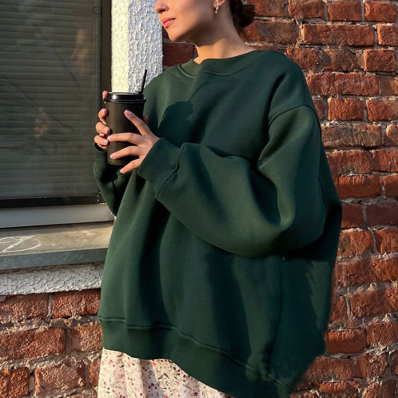Women's Hoodies Sweatshirts Autumn New Street Style Oversize Fleece Pullover Sweater Solid Loose Oversized Hoodie