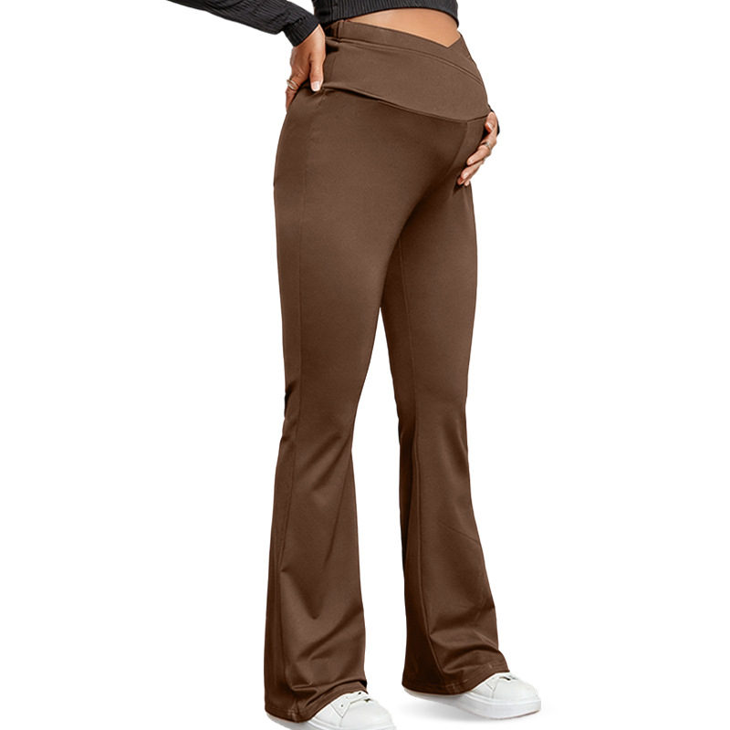 Factory Direct Breathable Woven Maternity Yoga Pants Cross Belly Support Belt High Waist Slim Flared European American Pregnancy