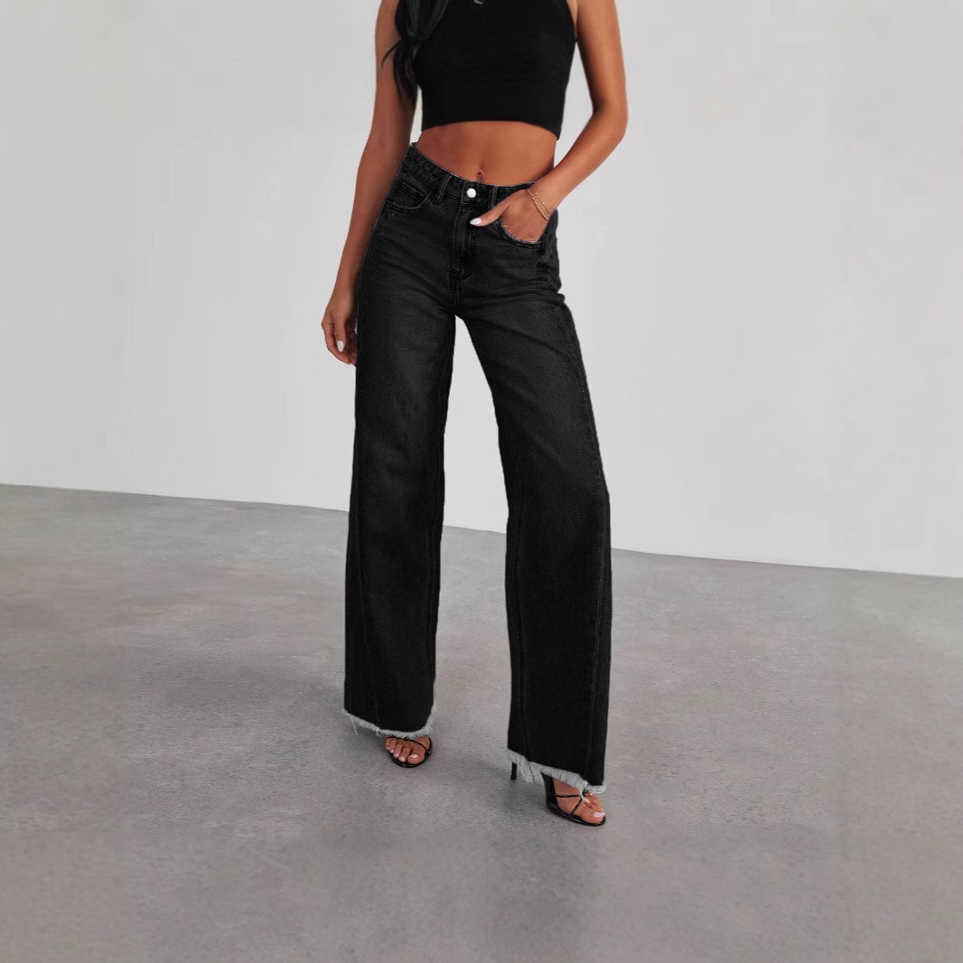 Women's Wide Leg Jeans High Waisted Stretchy Raw Hem Zimbaplatinum Denim Pants