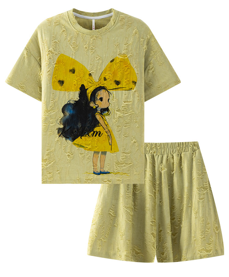 Summer Short Sleeve 2 Piece Loungewear Homewear Short-sleeved Women's Pajamas Set
