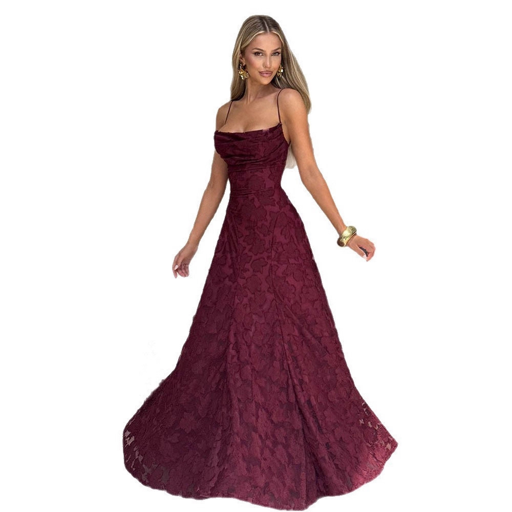 Cross-border for European American-style Autumn Women's Sexy Slip Dress Polyester Wrinkle-Free Long Extra-Large Flared Skirt