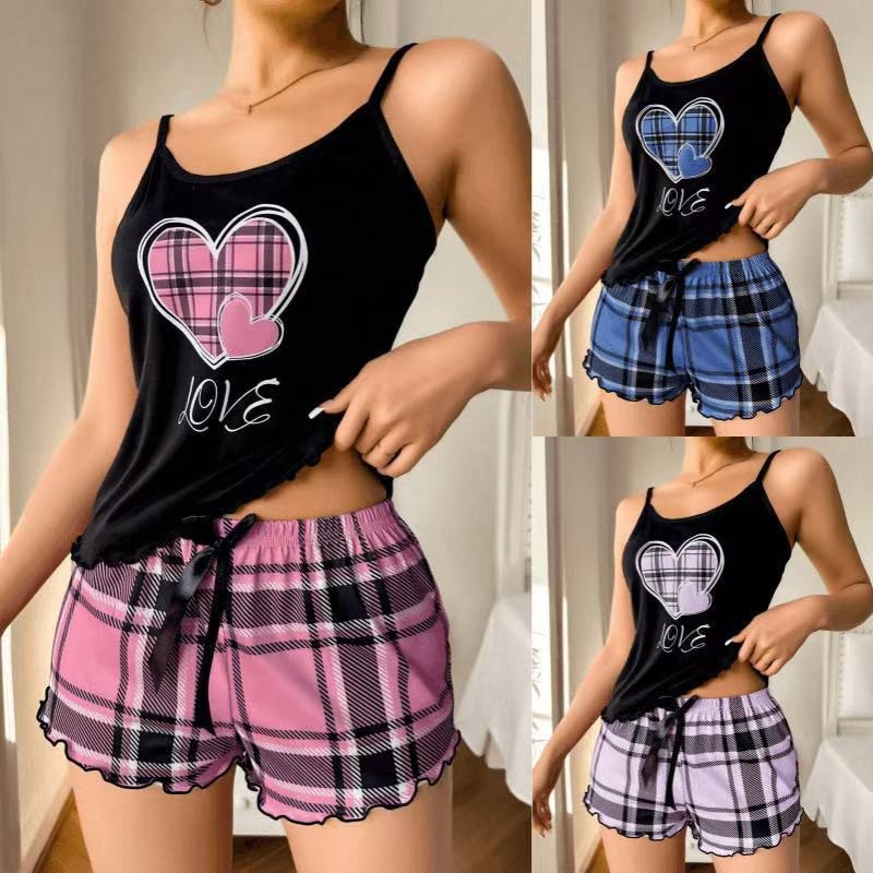 2026 Women's Summer Loungewear Set Home Clothing Women's Summer Sleeveless Letter Printing Pajamas Set