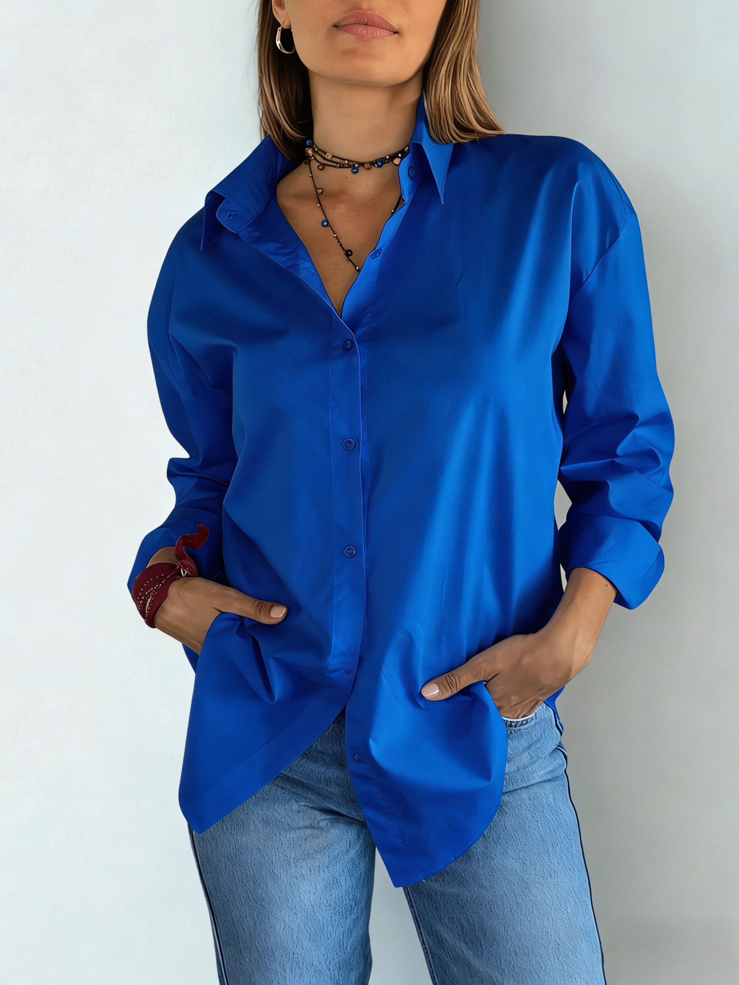 Women's Oversized Colorful Cotton Shirt Loose Fit Long Sleeve Casual Button Down Streetwear Shirts