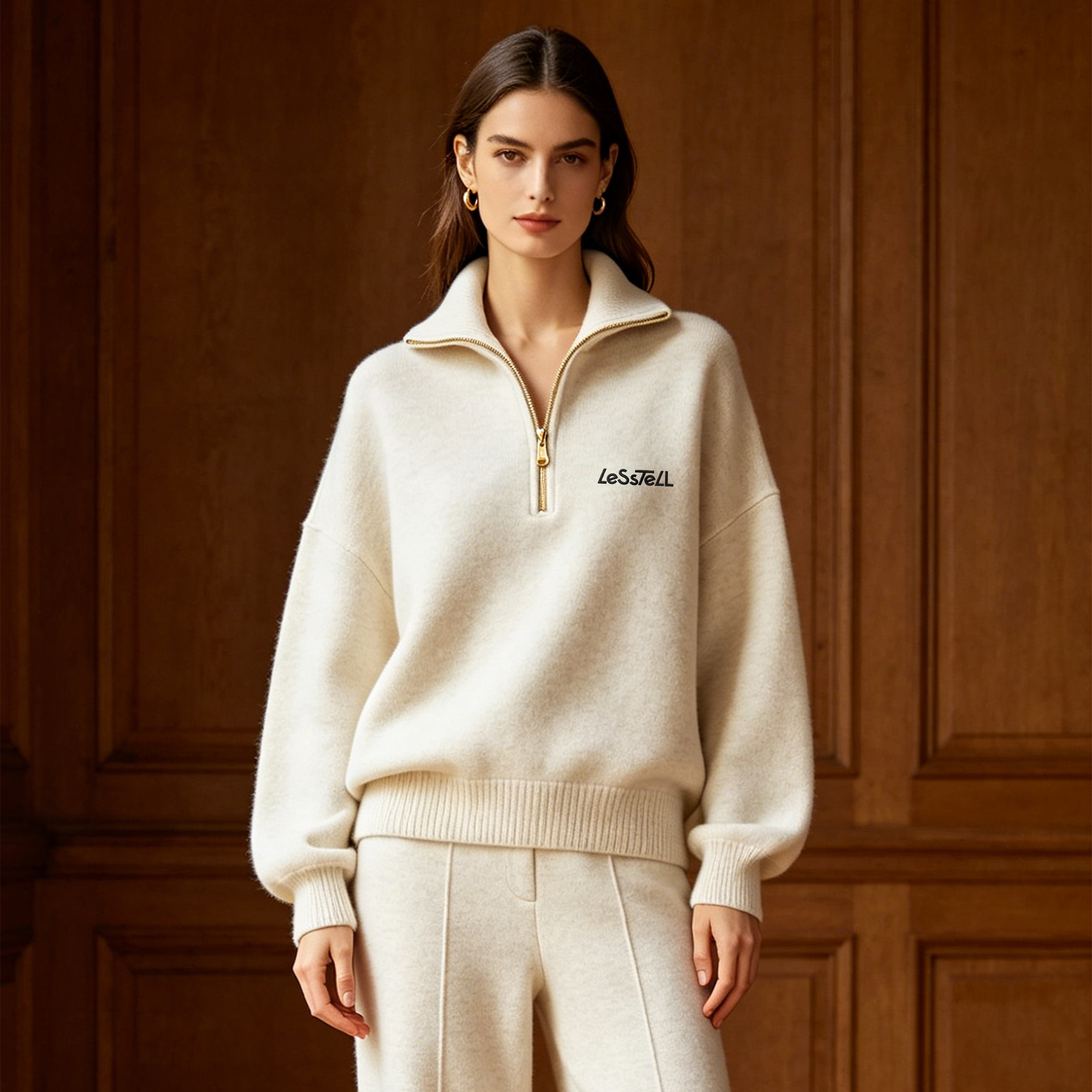 LTD-H1062 Women Sweatshirt Funnel Neck Zip Pullover Custom Chest Logo Gold Zipper Ribbed Cuff Sweatshirt Manufacturer
