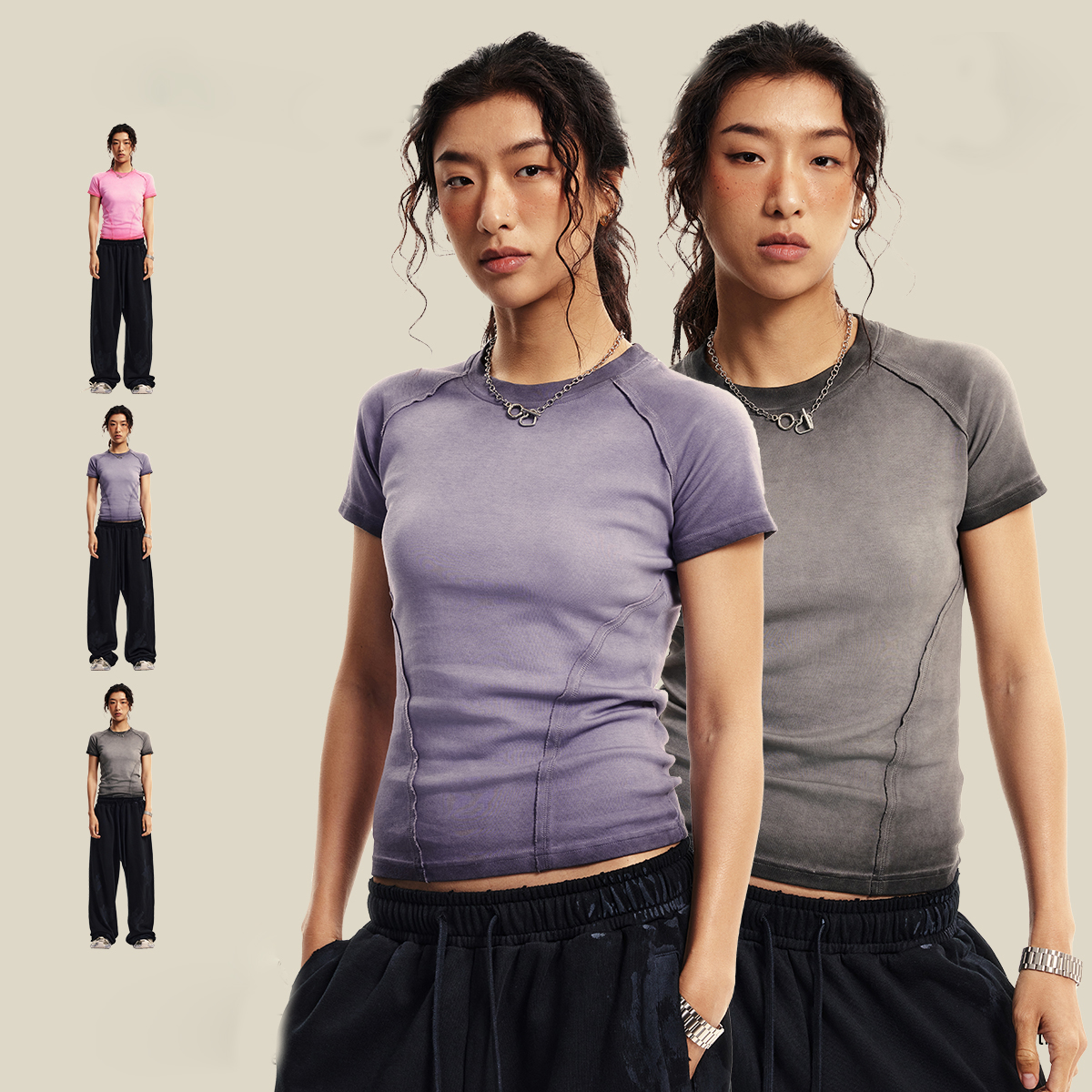 Women's Clothing 2024 Women's Hot Girls Old, Washed Gradient Women's Shoulder Short Sleeve T-shirt