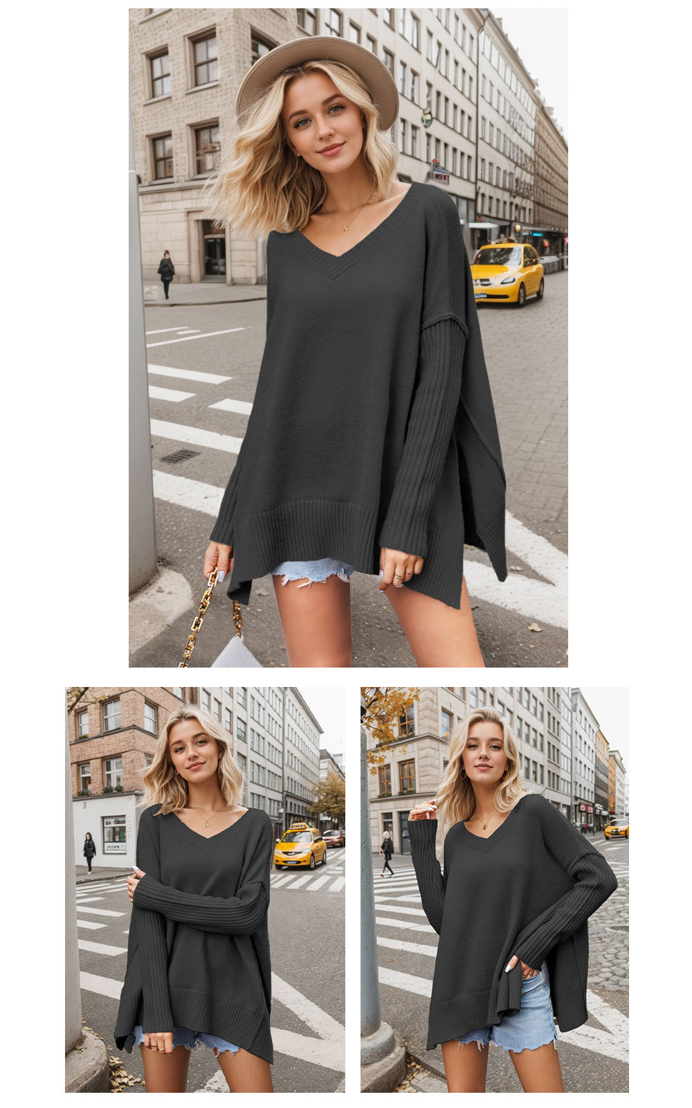 New Arrival Women's V-neck Big Size Fashion Knit Sweater Sexy Pullover Sweater