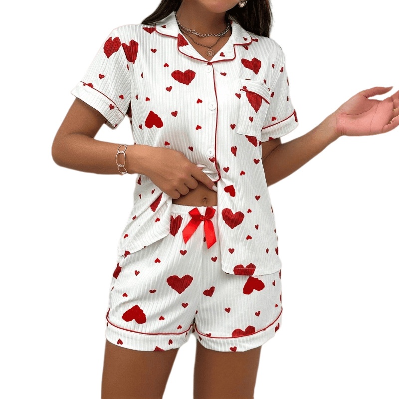 2026 Popular Striped Cardigan Lapel Buttons Women's Short-sleeve Shorts Loungewear Two-piece Set