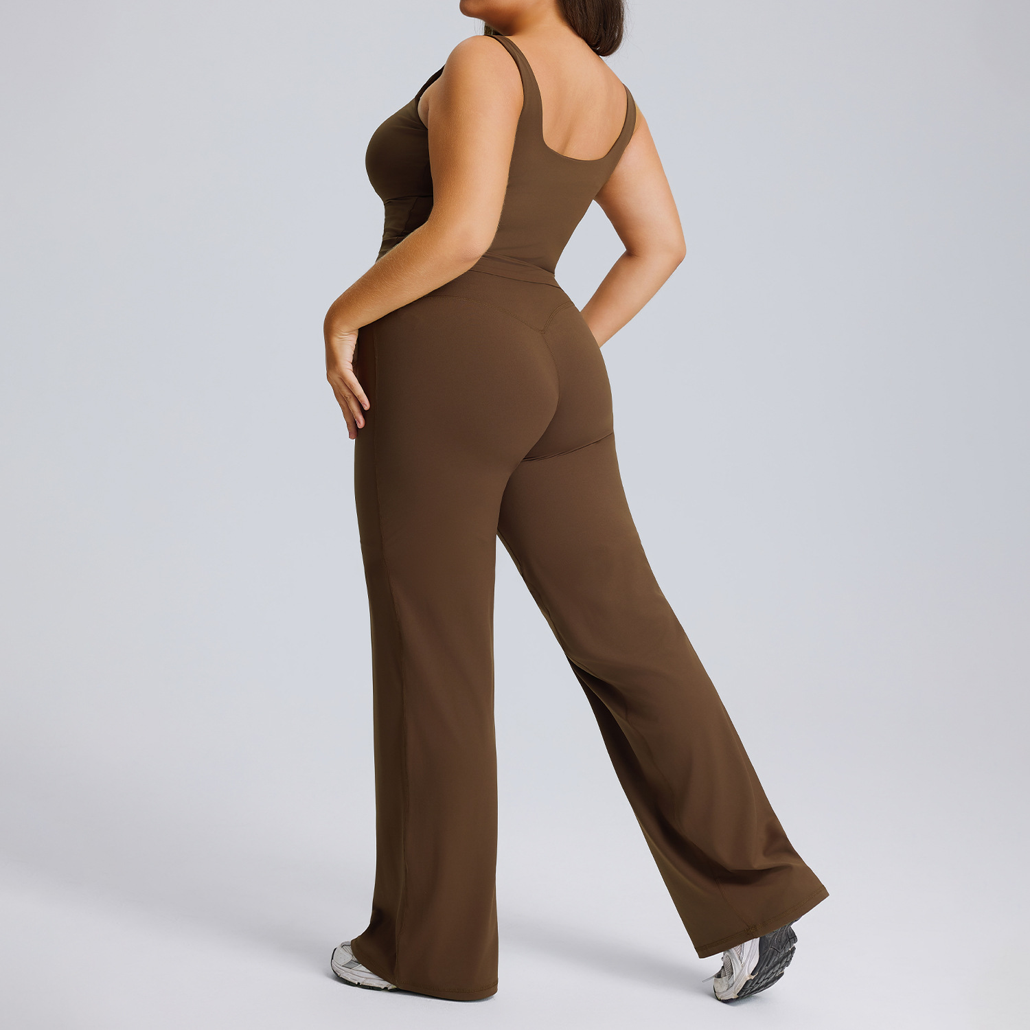 Plus Size Solid V Shape Straight Leggings Yoga Suit High Elastic Breathable Quick-drying Sportswear Women's Outdoor Running Sets