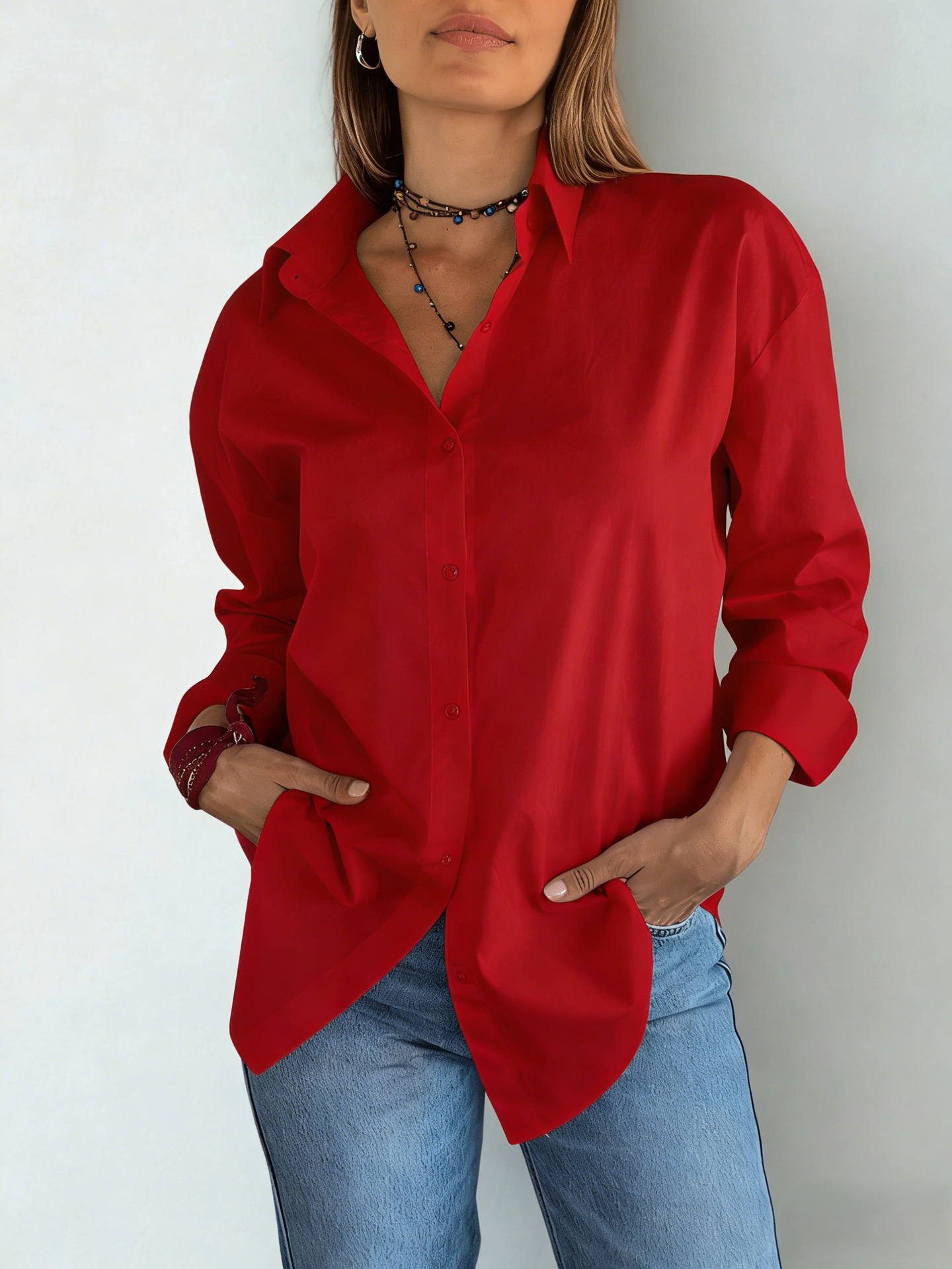 Women's Oversized Colorful Cotton Shirt Loose Fit Long Sleeve Casual Button Down Streetwear Shirts