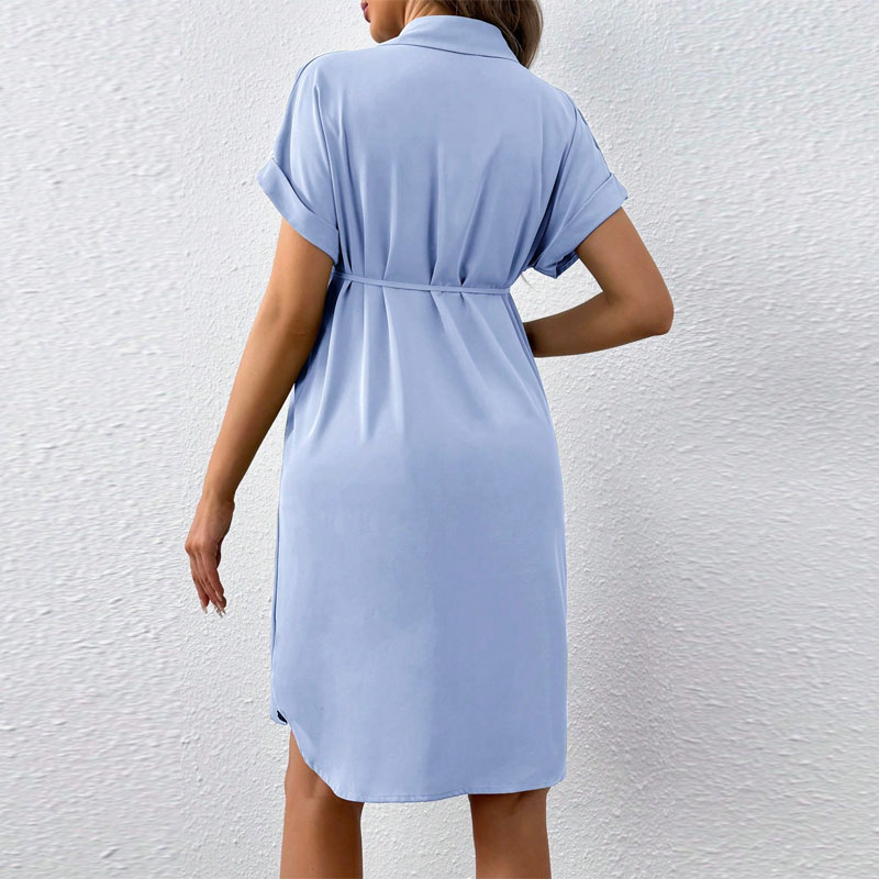 New Maternity Clothes Dresses Summer Short Sleeved Button Casual Maternity Skirt Fashionable Waistband Shirt Maternity Dress